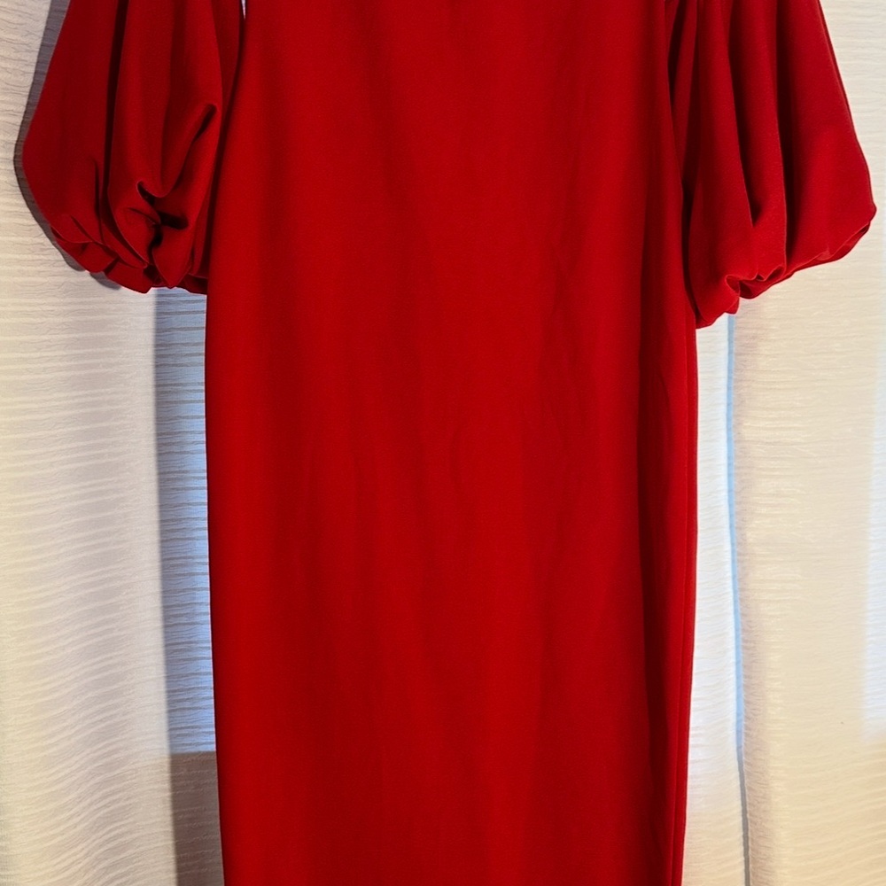 Elegant Red Puff Sleeve Dress